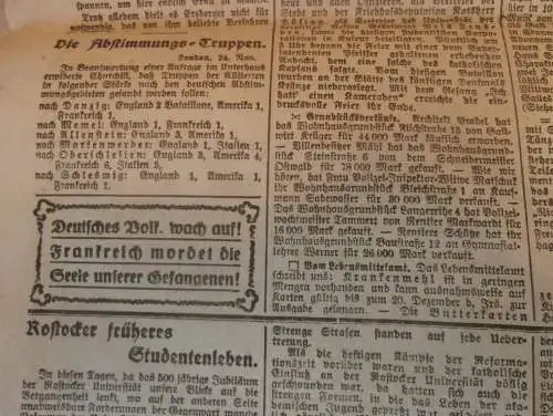 Greifswalder Zeitung , 25.11.1919 , Greifswald in Mecklenburg , viel Reklame !!!