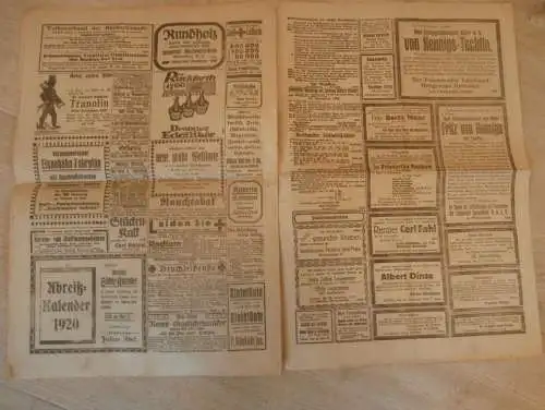Greifswalder Zeitung , 25.11.1919 , Greifswald in Mecklenburg , viel Reklame !!!