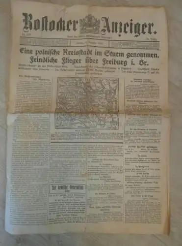 alte Zeitung , Rostocker Anzeiger , 11.12.1914 , Rostock in Mecklenburg , Flieger in Freiburg ,viel Reklame / Werbung !!