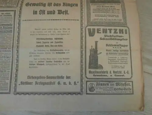 alte Zeitung: Stettiner Neueste Nachrichten , 3.09.1915 , Stettin in Pommern , Galizien , viel Reklame / Werbung !!!