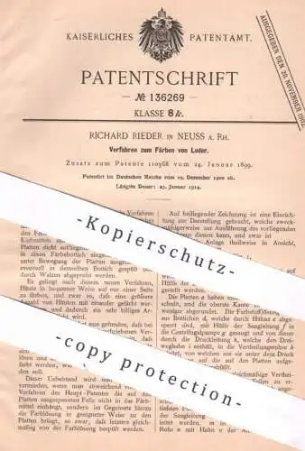 original Patent - Richard Rieder , Neuss / Rhein , 1900 , Färben von Leder | Gerberei , Gerben , Farbe , Farbstoff