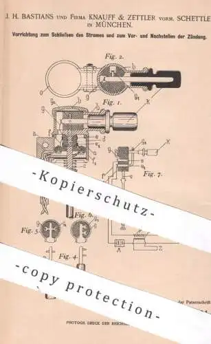 original Patent - J. H. Bastians u. Fa. Knauff & Zettler , vorm. Schettler , München | 1902 | Zündung an Motoren | Motor