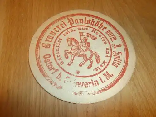 alter Bierdeckel , Brauerei Paulshöhe vorm. A. Spitta , Ostorf b. Schwerin , Bier , rar , Mecklenburg !!!