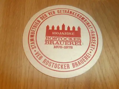 alter Bierdeckel , VEB Rostocker Brauerei , Hanseat , Arbeiterfestspiele der DDR , 29.06.1980 , rar , Mecklenburg !!!