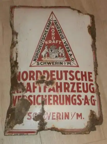 original Emailschild - Norddeutsche Kraft-Fahrzeug Versicherung AG - Schwerin in Mecklenburg , RAR , 590x380 mm !!!
