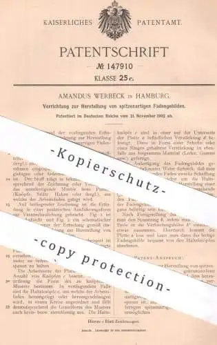 original Patent - Amandus Werbeck , Hamburg , 1902 , spitzenartige Fadengebilde | Spitze , Häkeln , Klöppeln , Sticken