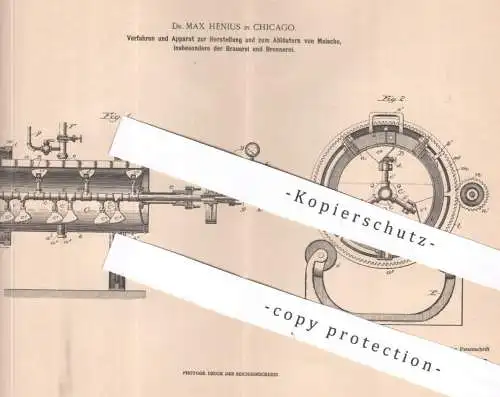 original Patent - Dr. Max Henius , Chicago , USA , 1903 , Abläutern von Maische | Brauerei , Brennerei , Bier , Likör !