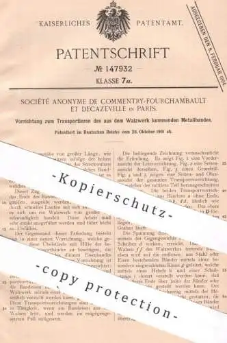 original Patent - Société Anonyme de Commentry Fourchambault et Decazeville , Paris , Frankreich | 1901 | Walze , Walzen