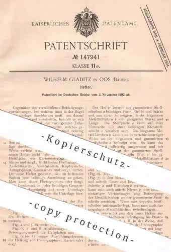 original Patent - Wilhelm Gladitz , Oos / Baden , 1902 , Hefter | Heft , Klemmbrett , Ordner , Papier , Album , Blätter