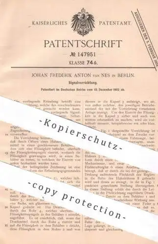 original Patent - Johan Frederik Anton van Nes , Berlin 1902 | Signalvorrichtung | Signal  Alarm | Straßenbahn Eisenbahn