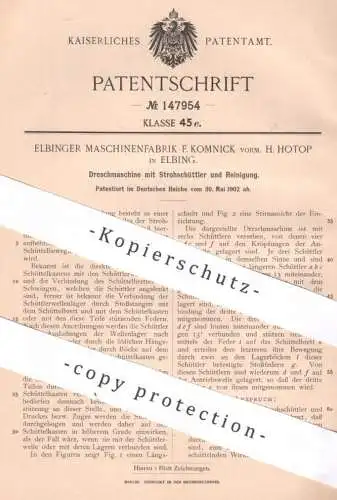 original Patent - Elbinger Maschinenfabrik F. Komnick vorm. H. Hotop , Elbing | 1902 | Dreschmaschine mit Strohschüttler