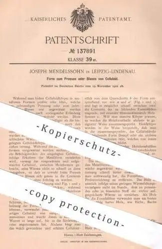 original Patent - Joseph Mendelssohn , Leipzig / Lindenau | 1901 | Form zum Pressen oder Blasen von Celluloid | Presse