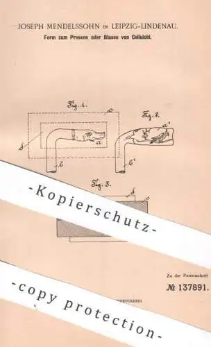 original Patent - Joseph Mendelssohn , Leipzig / Lindenau | 1901 | Form zum Pressen oder Blasen von Celluloid | Presse