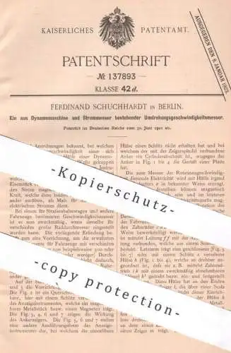 original Patent - Ferdinand  Schuchhardt , Berlin 1901 , Umdrehungsgeschwindigkeitsmesser | Dynamo , Strommesser | Strom