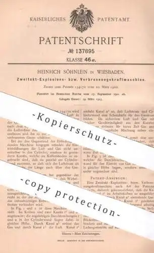 original Patent - Heinrich Söhnlein , Wiesbaden 1901 , Zweitakt - Gas- u. Verbrennungskraftmaschine | Gasmotor , Motor