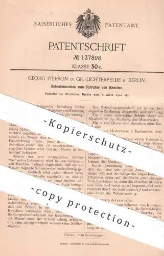 original Patent - Georg Pierson , Berlin / Gr. Lichterfelde , 1902 , Schrotmaschine zum Schroten v. Knochen | Tierfutter