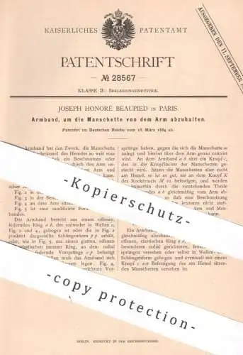 original Patent - Joseph Honoré Beaupied , Paris Frankreich , 1884 , Armband zum Abhalten d. Manschette | Hemd Schneider