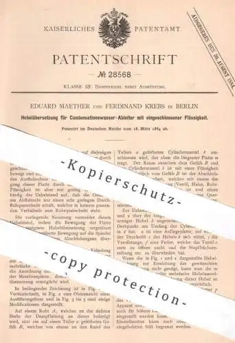 original Patent - Eduard Maether , Ferdinand Krebs , Berlin , 1884 , Kondensationswasser - Ableiter | Dampfkessel Kessel