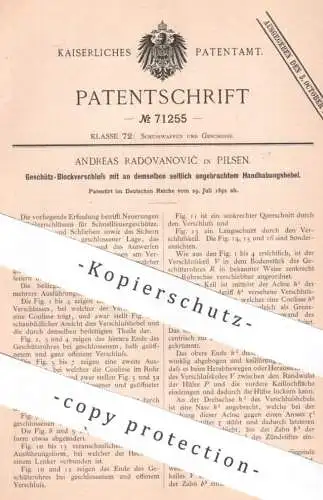 original Patent - Andreas Radovanović , Pilsen , 1892 , Geschütz Blockverschluss | Waffen , Waffe , Gewehr , Feuerwaffen