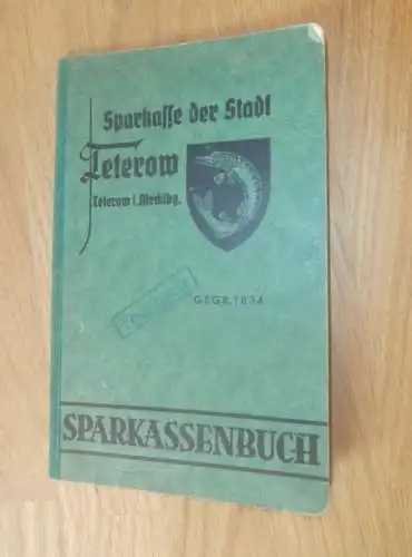 altes Sparbuch Teterow , 1944 - 1945 , Helene Scheiba in Carlsdorf i. Mecklenburg , Sparkasse , Bank !!!