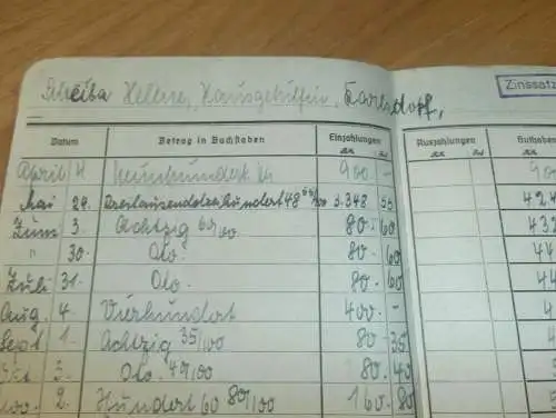altes Sparbuch Teterow , 1944 - 1945 , Helene Scheiba in Carlsdorf i. Mecklenburg , Sparkasse , Bank !!!