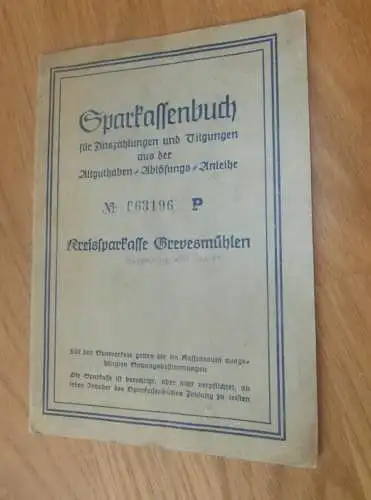 altes Sparbuch Grevesmühlen , 1952 , Paul Lau in Hoffstädt / Rudki b. Deutsch Krone / Walcz , Sparkasse , Bank !!!