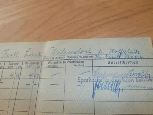 altes Sparbuch Grevesmühlen , 1952 , Paul Lau in Hoffstädt / Rudki b. Deutsch Krone / Walcz , Sparkasse , Bank !!!