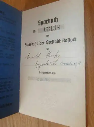 altes Sparbuch Rostock , 1936 - 1945 , Arnold Minke in Rostock i. Mecklenburg , Sparkasse , Bank !!!
