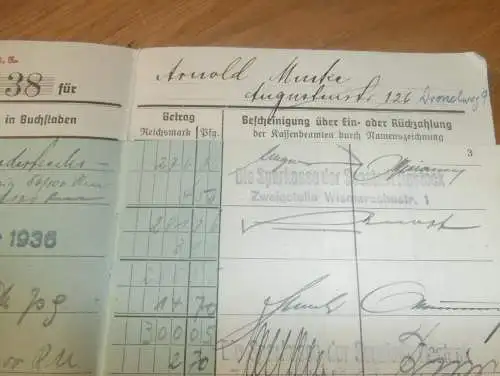 altes Sparbuch Rostock , 1936 - 1945 , Arnold Minke in Rostock i. Mecklenburg , Sparkasse , Bank !!!