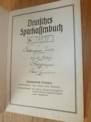 altes Sparbuch Grimmen , 1943 - April 1945 , Ursula Tödtmann in Rolofshagen b. Grimmen i. Mecklenburg , Sparkasse , Bank
