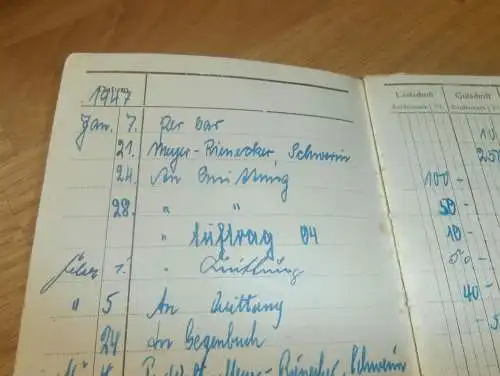 altes Sparbuch Parchim / Lübz , 1947 - 1948 , Behelfsheim Katharina Meyer - Rienecker i. Mecklenburg , Sparkasse , Bank