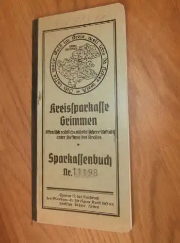 altes Sparbuch Grimmen , 1940 - 1943 , Karl Wolff in Lüssow i. Mecklenburg , Sparkasse , Bank !!