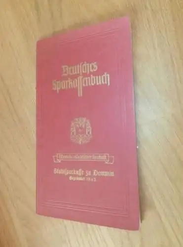 altes Sparbuch Demmin , 1942-45 , Karl Schumacher in Alt Kentzlin b. Stavenhagen i. Mecklenburg , Sparkasse , Bank !!