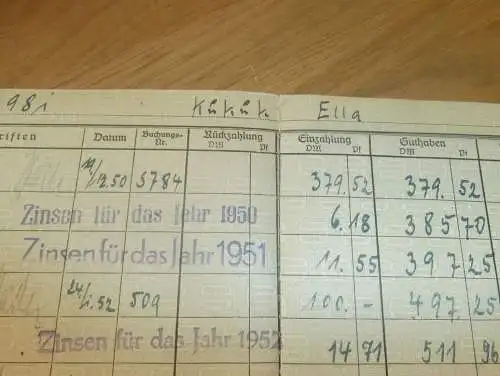 altes Sparbuch Demmin , 1950 -  1957 , Ella Kukuk in Demmin i. Mecklenburg , Sparkasse , Bank !!