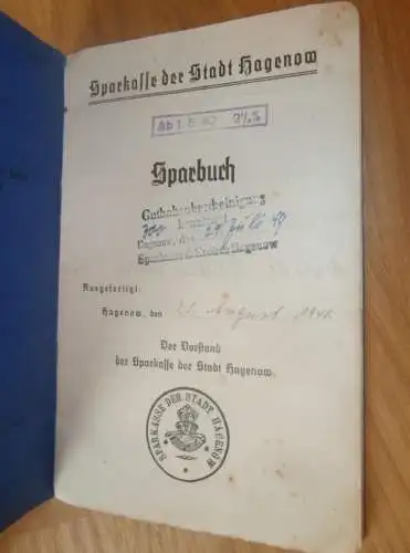 altes Sparbuch Hagenow , 1940 -  April 1945 , Willibald Schwarz in Hagenow i. Mecklenburg , Sparkasse , Bank !!