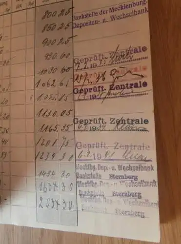 altes Sparbuch Sternberg , 1930 - 1943 , Lehrer Paul Jacobs in Sternberg i. Mecklenburg , Sparkasse , Bank !!