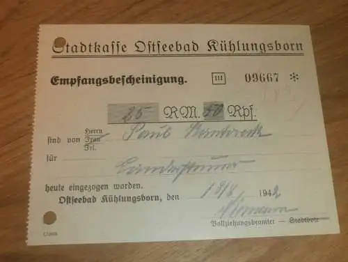 alte Bescheinigung , Stadtkasse Ostseebad Kühlungsborn , 1942 , Mecklenburg , Sparkasse , Bank !!