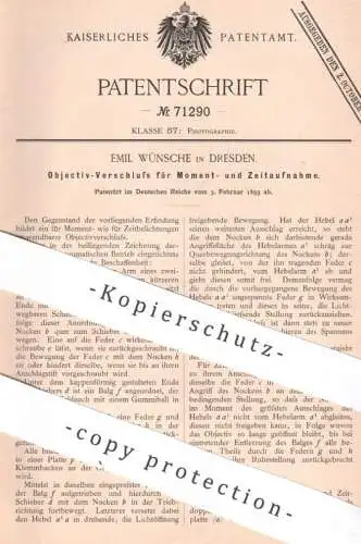 original Patent - Emil Wünsche , Dresden , 1893 , Objektiv - Verschluss für Momentaufnahme | Kamera Camera Photography