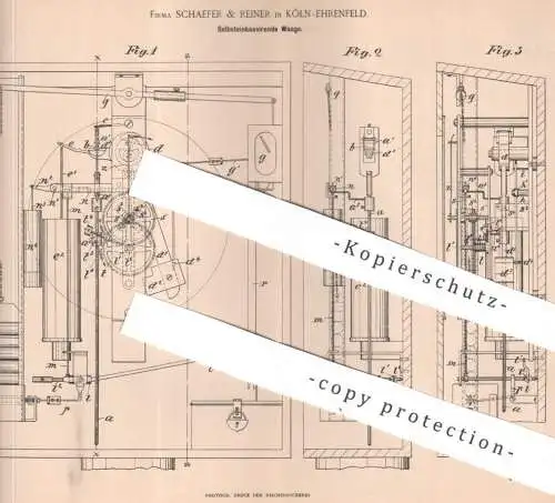 original Patent - Fa. Schaefer & Reiner , Köln / Ehrenfeld | 1892 | Selbsteinkassierende Waage | Automat , Waagen !!