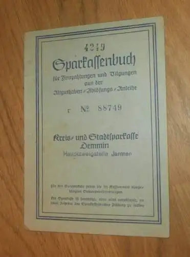 altes Sparbuch Jarmen , 1952 - 1961, Hermann Fritz in Jarmen i. Mecklenburg , Sparkasse , Bank !!