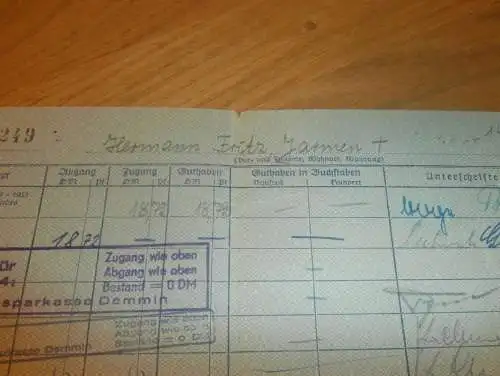 altes Sparbuch Jarmen , 1952 - 1961, Hermann Fritz in Jarmen i. Mecklenburg , Sparkasse , Bank !!