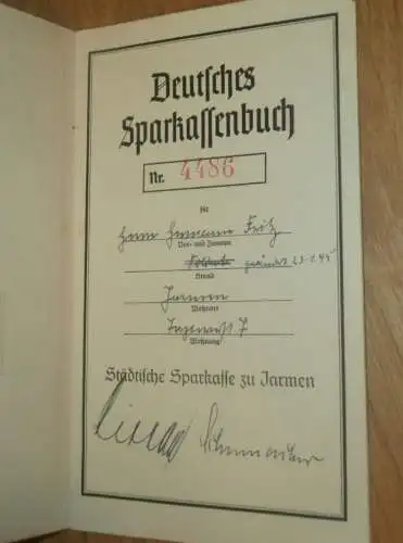 altes Sparbuch Jarmen , 1942 - 1946 , Hermann Fritz in Jarmen i. Mecklenburg Sparkasse , Bank !!