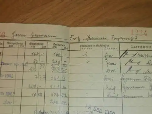 altes Sparbuch Jarmen , 1942 - 1946 , Hermann Fritz in Jarmen i. Mecklenburg Sparkasse , Bank !!