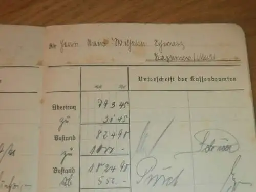 altes Sparbuch Hagenow , 1940-44 , Hans Wilhelm Schwarz in Hagenow i. Mecklenburg Sparkasse , Bank
