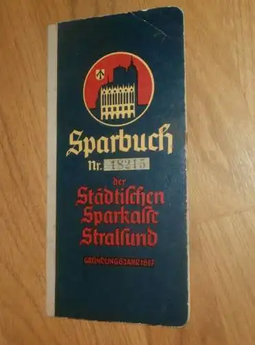 altes Sparbuch Stralsund , 1938 - 1942 , Hans Moeller in Stralsund i. Mecklenburg Sparkasse , Bank !!