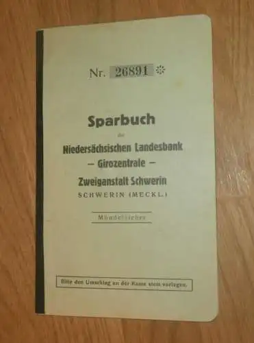 altes Sparbuch Schwerin , bis 30.April 1945 , Frieda Sasse geb. Helbig in Stern Buchholz i. Mecklenburg Sparkasse , Bank