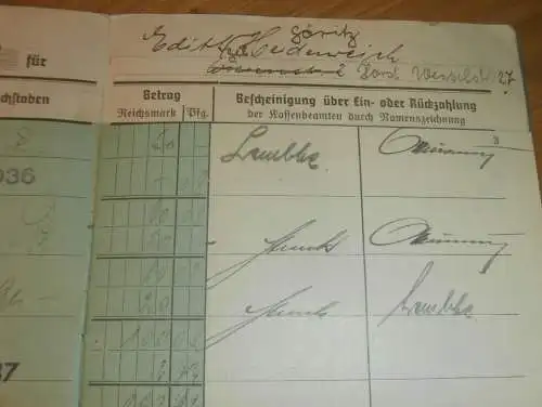 altes Sparbuch Rostock , 1936 - 1945 , Edith Heidenreich geb. Göritz in Rostock i. Mecklenburg , Sparkasse , Bank !!!