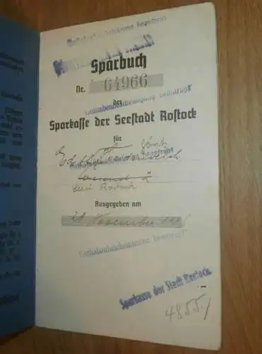 altes Sparbuch Rostock , 1936 - 1945 , Edith Heidenreich geb. Göritz in Rostock i. Mecklenburg , Sparkasse , Bank !!!