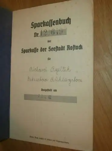 altes Sparbuch Rostock , 1942 - 1944 , Richard Rzellik in Ostseebad Kühlungsborn i. Mecklenburg , Sparkasse , Bank !!!