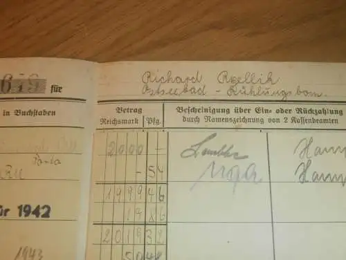 altes Sparbuch Rostock , 1942 - 1944 , Richard Rzellik in Ostseebad Kühlungsborn i. Mecklenburg , Sparkasse , Bank !!!